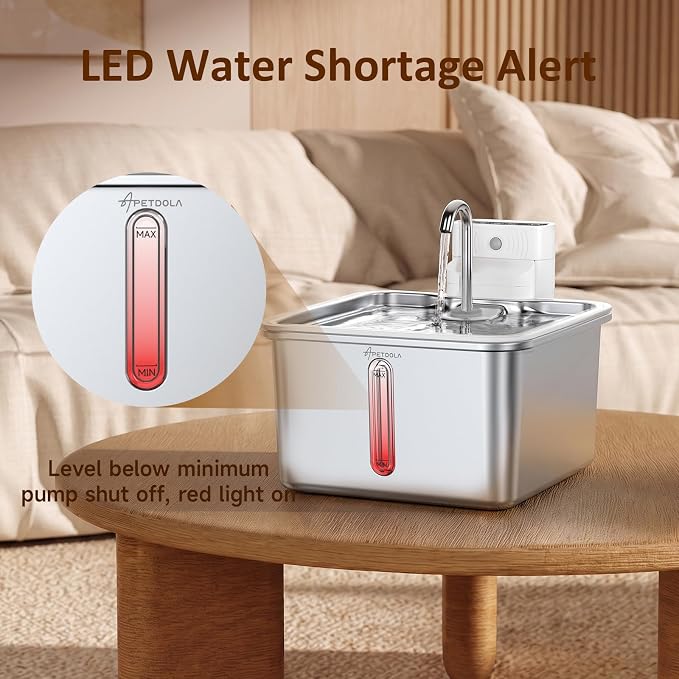 Cat Water Fountain Stainless Steel, 135fl-oz/4L Wireless Cat Fountain,Water & Battery Separation,4000mAh Battery Operated Cat Drinking Fountain with Faucet
