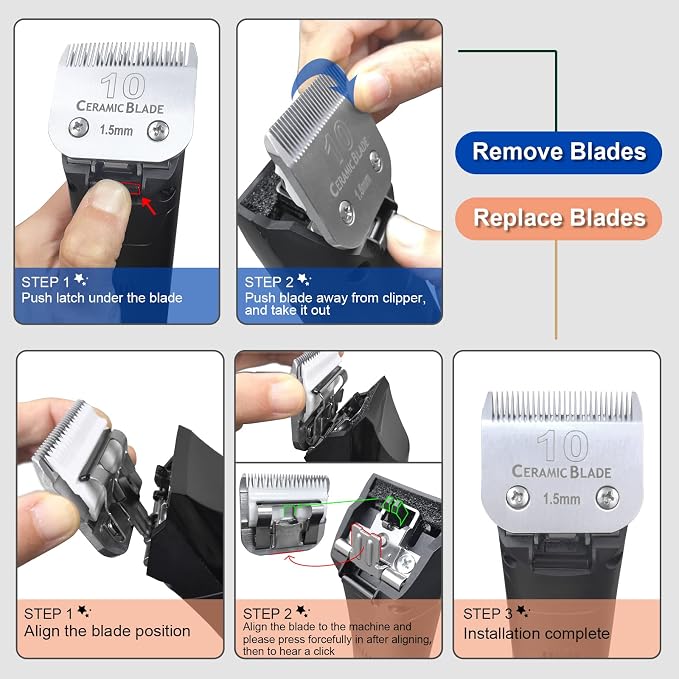 5FC Grooming Ceramic Pet Clipper Blades Compatible with Andis & Oster A5 | Cut Length 1/4”(6.3mm),Compatible with Wahl KM10 Series Clippers