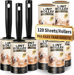 Lint Roller for Pet Hair Removal, Extra Sticky Pet Hair Rollers | Value pack includes 3 handles and 8 extra sticky rolls, 120 sheets per roll and 960 sheets total for pet hair removal.