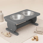 Raised Dog Bowl Stand for Small Sized Breed, Feeding Station with 21 oz 2 Stainless Steel Bowls & Licking Plate,Dog Food Bowl Gray