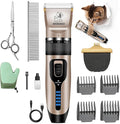 Quiet Cat Clippers & Cat Grooming Kit for Matted & Long Hair | 250Min Cordless Pet Shaver, Low Noise Pet Hair Trimmer for Grooming,2in1 Wide & Narrow Blades,4 Combs,Scissors & Glove(Gold)