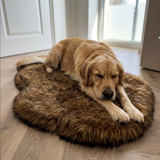 Faux Fur Orthopedic Dog Bed, Memory Foam, Brown 50"x30" | Plush Washable Dog Rug with Waterproof Machine Washable Cover, Calming for Anxious Senior Dogs, Relieves Joints