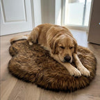 Faux Fur Orthopedic Dog Bed, Memory Foam, Brown 50"x30" | Plush Washable Dog Rug with Waterproof Machine Washable Cover, Calming for Anxious Senior Dogs, Relieves Joints