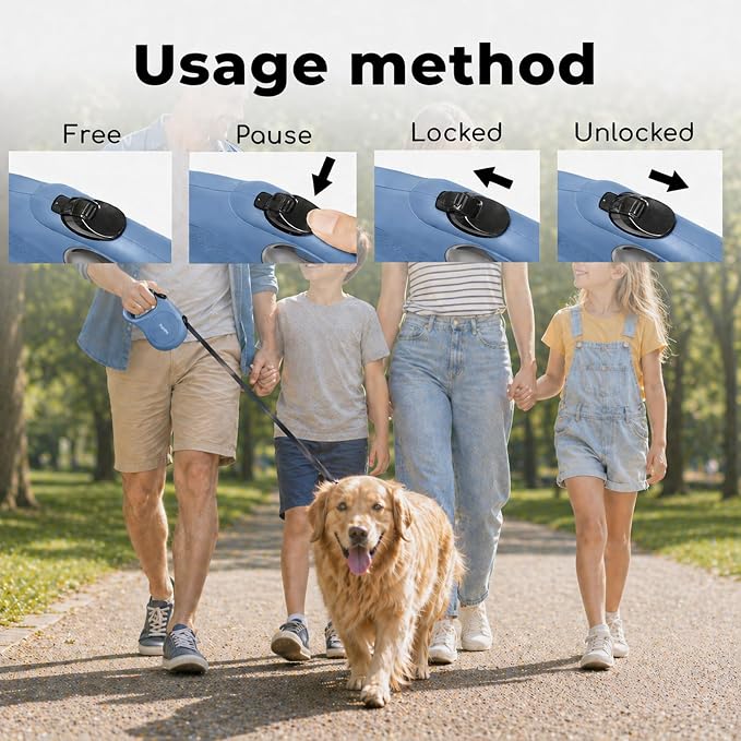 Retractable Dog Leash 16 ft Extendable Leash for Small and Medium Dogs Tangle-Free Nylon Tape One-Hand Brake Lock Walking Lead Up to 55 lbs