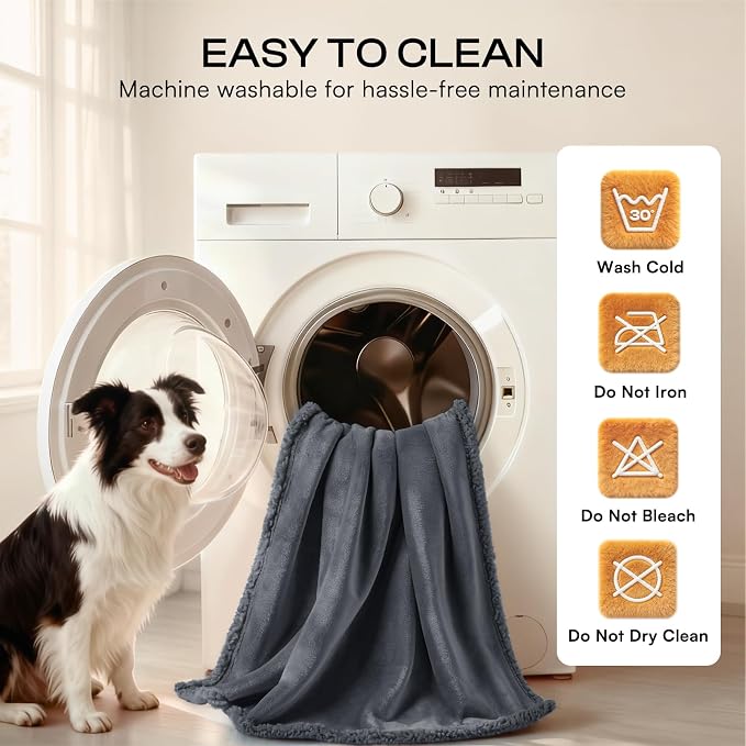 Luciphia Waterproof Blanket for Large Dog, Reversible Sherpa Bed Cover | waterproof pet blanket sherpa fleece reversible couch cover bed protector from spills scratches, Dark Grey 90" x 82"