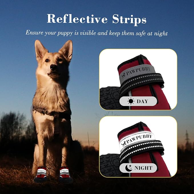 Dog Shoes for Large Dogs, Anti-Slip Waterproof Dog Boots & Paw Protectors with Full Toe Coverage Design, Dog Shoes for Hot Pavement and Winter Snow Hiking with Reflective Straps（red,3#