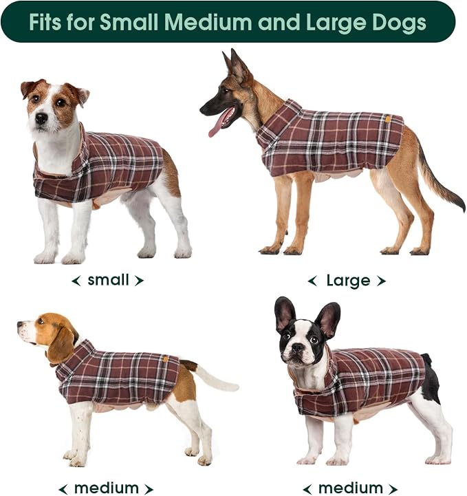 Kuoser Waterproof Dog Coat, Reversible Dog Jacket for Medium Dogs, Brown M | Adjustable Durable Doggie Winter Coat Warm Puppy Cold Weather Apparel from Small to Large Breed