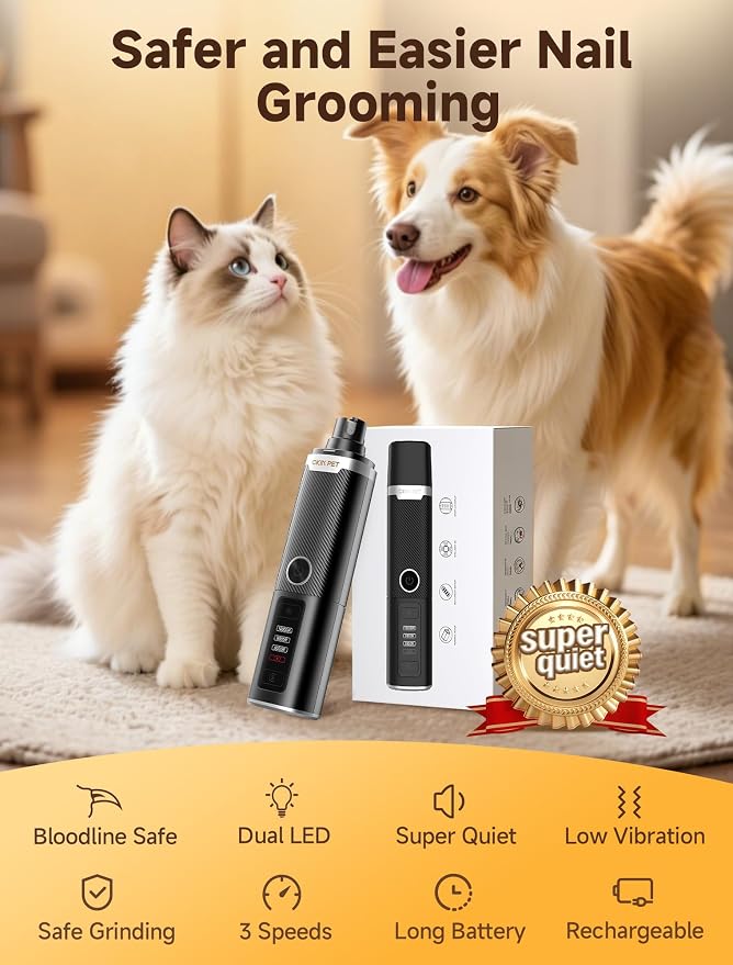 Dog Nail Grinder Whisper Quiet & Safe for Sensitive Dogs & Cats