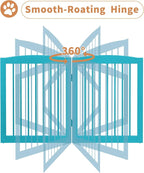 PUPETPO Freestanding Pet Gates with Walk Through Door, Dog Indoor Fence, Dog Gate for The House, Doorway, Stairs, Extra Wide Pet Gate, Support Feet Included, 120 Inch Wide, 6 Panels 24" Tall, Blue