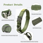 Tactical Dog Collar Adjustable Military Nylon Dog Collar with Control Handle and Heavy Duty Metal Buckle for Medium and Large Dogs (Green,S) | 1000D Heavy-Duty Nylon Fabric，Quick-Release Metal Buckle，Soft-Padded Webbing，Velcro Patch&D-Ring for Training...