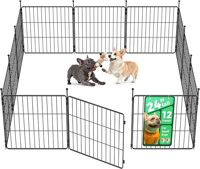 FXW MiniPaws Dog Playpen, Indoor, Yard & RV Camping, 24" H, 12 Panels | Portable, Expandable Layout, Tool-Free Setup, For Puppies & Small Dogs