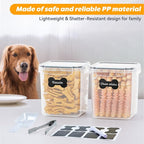 qeerable Airtight Dog Treat Jars with Scoops & Tongs - Small Pet Food Storage Containers for Kitchen Counter - 2-Pack Clear Plastic Dog Treat Holder & Canister for Puppy Training Rewards