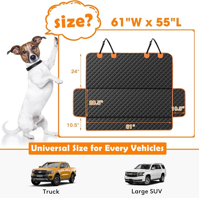 MIXJOY Truck Back Seat Cover for Dogs, Waterproof Pet Seat Covers for Trucks, Dog Cover for Truck Back Seat, Nonslip Pet Bench Seat Cover for Ford F150 F250 F350/Chevrolet Silverado/GMC/Ram
