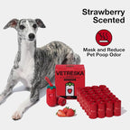 VETRESKA Dog Poop Bags with Handle 450 Count, Strawberry Scented Waste Bag | Leak-Proof Thick Dog Bags for Poop, Easy-Tie Large Poop Bags, 30 Refill Rolls with 1 Dispenser for Dog Walking Cat Litter