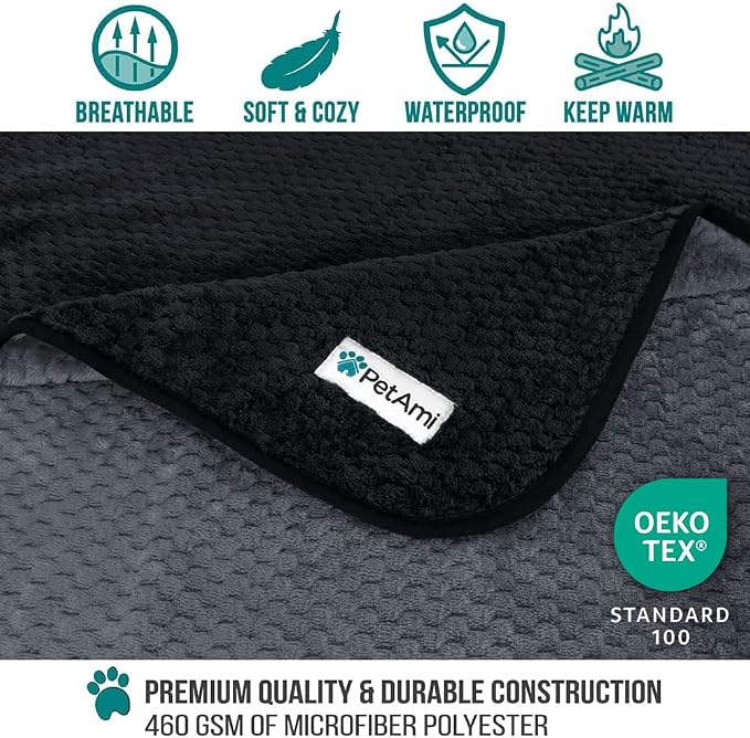 PetAmi Waterproof Dog Blanket, Leakproof Puppy Blanket, 40x60 Black Gray | For Medium Large Pets, Furniture Sofa Couch Cover Protector, Fleece Throw Indoor Cat Kitten, Reversible Washable Soft Plush
