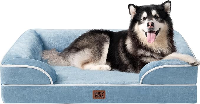 EHEYCIGA Orthopedic XXL Dog Bed, Waterproof Washable XL Big Pet Bed 52" | Non-Slip Bottom and Egg-Crate Memory Foam Extra Large Pet Couch Bed with Washable Removable Cover, Washed Blue