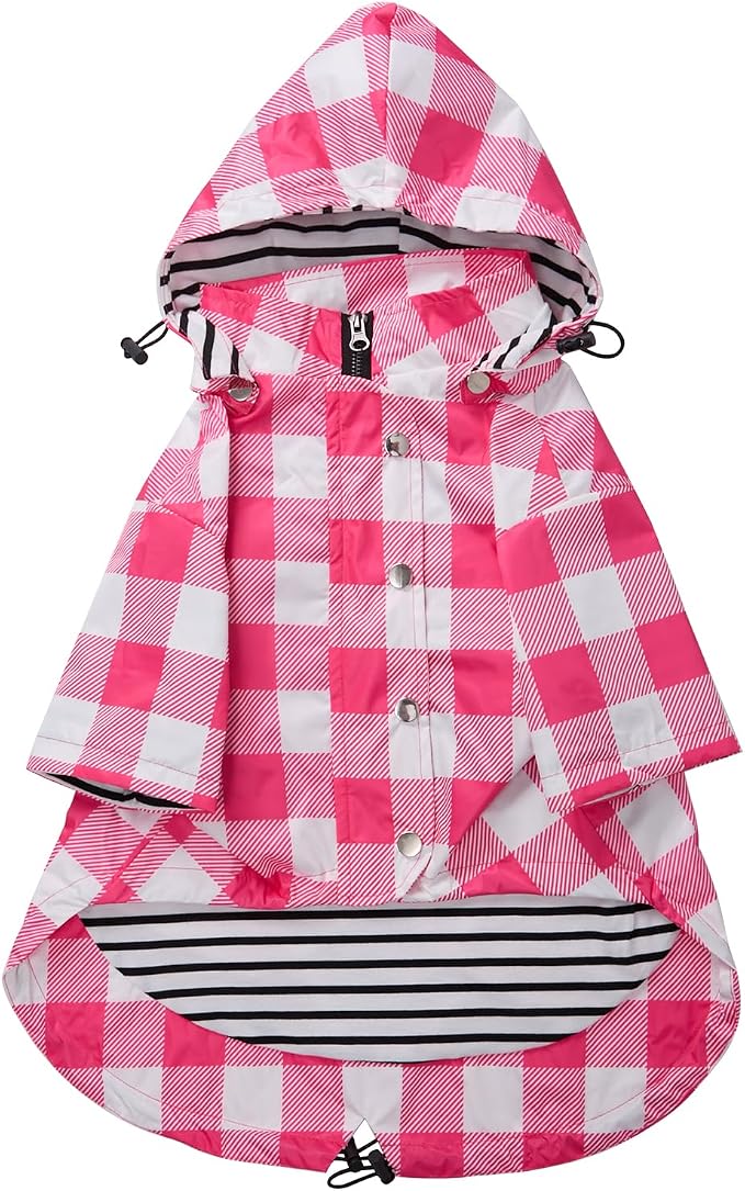 Dog rain Coat Waterproof Raincoat Puppy Jacket with Legs Buttons Zipper Hood Drawstring Fit for Yorkie Terrier Schnauzer Poodle Border Collie Labrador Golden Retriever 8lbs to 80lbs Pink L