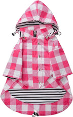 Dog rain Coat Waterproof Raincoat Puppy Jacket with Legs Buttons Zipper Hood Drawstring Fit for Yorkie Terrier Schnauzer Poodle Border Collie Labrador Golden Retriever 8lbs to 80lbs Pink M