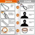 jenico Dog Tie Out Cable, 10/15/20/30/40/50/70/100/150FT Runner Cable with Swivel Hook and Shock Spring, Dog Leash Run Tether for Yard Outdoor and Camping,for Small to Medium Pets Up to 500 LBS