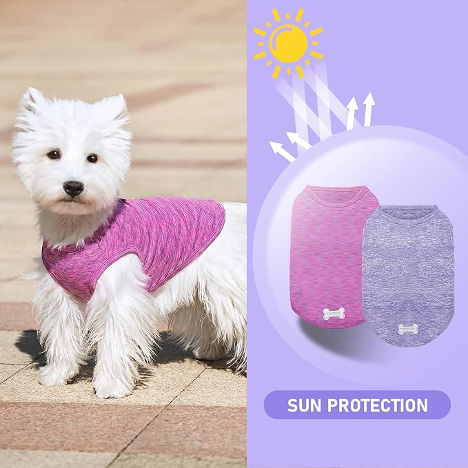KYEESE 2 Pack Dog Shirts Quick Dry Soft Stretchy Pet T-Shirts with Reflective Label Tank Top Sleeveless Sun Protection Vest Dog Clothes for Small Medium Dogs, Medium, Purple+Pink