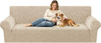 ZNSAYOTX Stretch Couch Cover, 1 Piece Oversized Sofa Covers for 3 Cushion Couch, Jacquard Sofa Slipcovers with Elastic Bottom Thickened Furniture Protector for Dog Cat Pet (X-Large, Khaki)