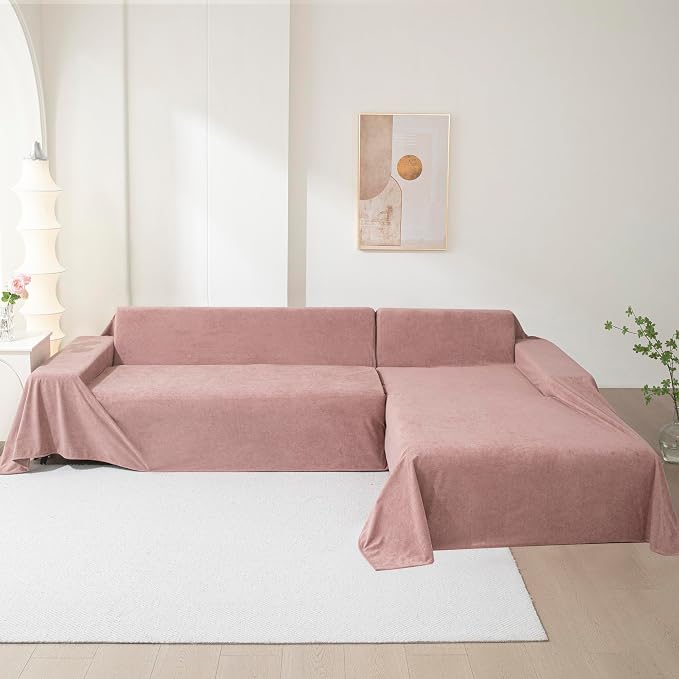 Couch Cover Washable for 2 Cushion Sofa, Cat Scratch Proof Furniture Protector Love Seat L Shape Couch Covers Soft Sectional Sofa Cover for Dogs Pets, 71" x 118", Pink