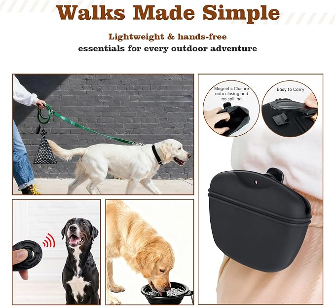 Puppy Supplies Starter Kit, Black Puppy Essentials for Small Dogs | Bowls, toys, toothbrush, treat pouch and more in one pink puppy kit; ideal welcome home gift for small dogs and new puppies
