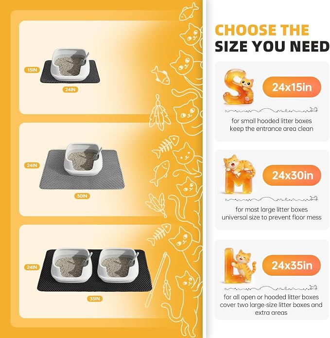 Cat Litter Mat 24x35 Inches, Honeycomb Double Layer Litter Trapping Mat, Waterproof Leakproof Urine Proof Cat Litter Box Mat for Cat Litter Box Area, Floor, Kitty Litter Rug