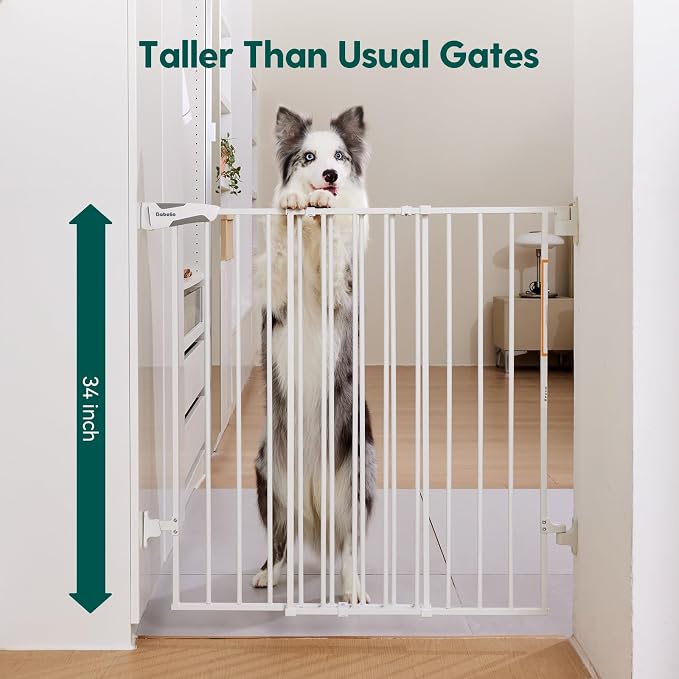 Babelio Baby Gate for Stairs & Doorways, 26-43" W 34" H Extra Tall| No Bottom Bar| Easy Installation| One-handed Operation| Auto-close| Hardware Mount (Drill Needed) Safety Dog/Pet Gate Indoor (White) | Easy Install| One-handed Opening| Auto-close| Dri...