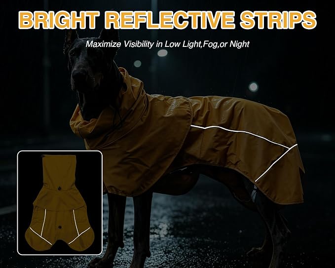 Skmeditec Dog Raincoat with Hood, Waterproof Puppy Rain Coat, Windproof Breathable Jacket with Mesh Lining, Outdoor Hiking Shell Coat for Medium Sized Dogs