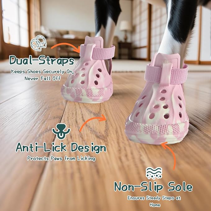 Dog Shoes for Hot Summer Pavement, Dog Shoes for Small Dogs, Waterproof Dog Boots & Paw Protectors, Non-Slip Dog Rain Booties, Easy Clean Sandals for Beach Pink Size 2