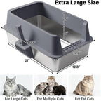 Stainless Steel Litter Box with Lid,XL Extra Large Cat Litter Box | Large Litter Boxes for Big Cats,Metal Kitty Litter Boxes with Anti-Leakage, High Sides,Easy to Clean,Scoop & Mat Included