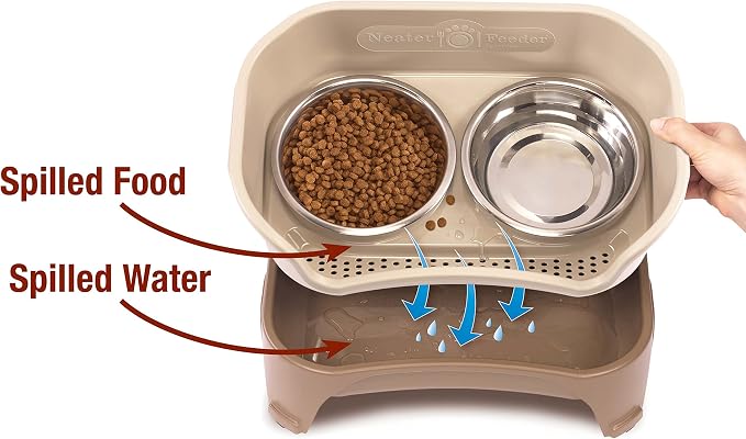 Neater Feeder Express Mess Proof Dog Bowls Elevated for Medium and Large Breed – Made in USA – No Spill Raised Slow Feeder Elevated Dog Bowl Stand, Slow Feed Food and Water Bowl Set, Cappuccino