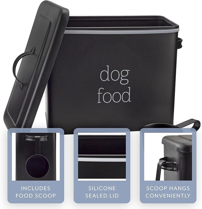 AuldHome Design Retro Dog Food Canister (Black); Modern Farmhouse Style Storage Bin for Pet Food
