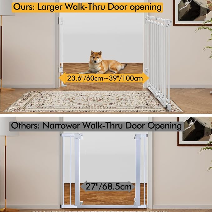 Extra Wide 29" Tall Baby & Dog Gate,32-54" Wide Hardware Mount Gate,White | Auto-Close design,Two-Way Swing, No Bottom Bar,Must Drill to Install