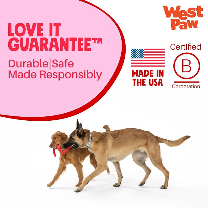 WEST PAW Zogoflex Bumi Dog Tug Toy – S-Shaped, Lightweight Chew Toys for Fetch, Play, Pet Exercise – Tug of War Soft Flinging Squishy Chewy Toy for Dogs – Guaranteed, Latex-Free, Large 9.5", Ruby