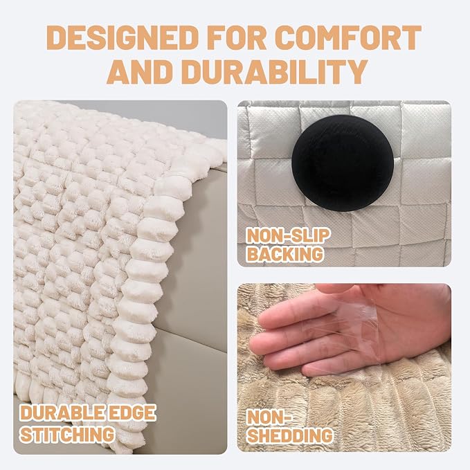 Couch Cover for Dogs Washable,Non Slip Fuzzy Durable Pet Friendly Cozy | Soft Slipcovers for 3 Cushion Sofa Cover,Plush Thick Protector Fits Mat Bed Leather & Fabric Couches (Beige 27.6"x59")