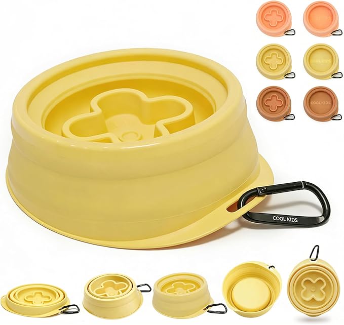 Cool Kids Collapsible Dog Bowl Travel Portable Anti-Tip Double-Sided | 2-In-1 Slow Feeder & Hydration, Catnip Scent, Abs+Tpe Sturdy Build, Fits Small Medium Pups, Hiking Camping Gear
