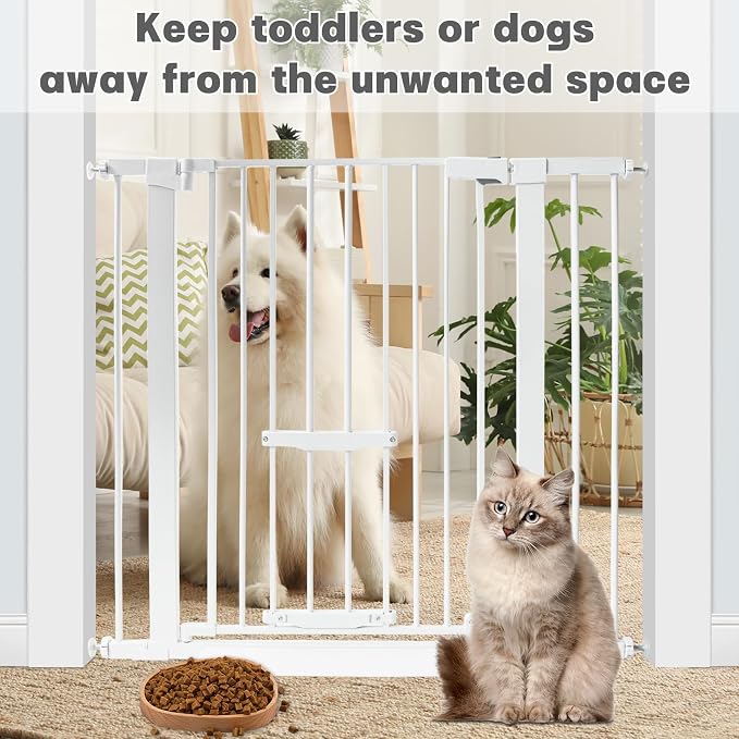 SHYUJAJIE 37 Inch Tall Baby Gate with Small Cat Door | Adjustable 29.55"-40.55 "Wide,Auto Close Dog Gate Easy Walk Thru Pet Gate for Stairs, Doorway, House, Pressure Mounted