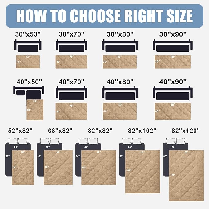 Smiry Waterproof Reversible Pet Couch Covers for Dogs | Pet Friendly, Soft Fabric, Washable Sofa Furniture Protector for Dogs Cat Kids, Checkered (40"x50", Camel/Camel)