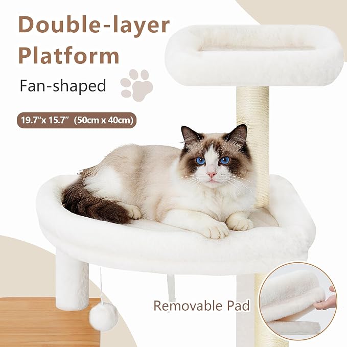 Gitelsnour Modern Cat Tree Tower, 2-Layer Condo & Perch, Big Hammock 102WB | 70.9''Wooden Cat Tower House Large Platform with Safe Guardrail for Indoor Cats Adult, All Sisal Scratching Post, Walnut