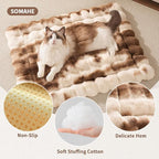 SOMAHE Cat Bed, Plush Faux Fur Kneading Flat Mat - Machine Washable Fluffy Pet Bed for Indoor Cats, Non-Slip Small Kitten Bed, Therapeutic Knead Cat Mat for Couch & Window Sill, 23"×15" Inch,Brown