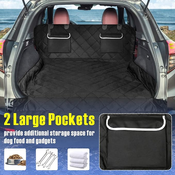 F-color SUV Cargo Liner for Dogs - Heavy Duty Cargo Cover for Mid-Size SUVs | Water Resistant, Bumper Flap, Non-Slip Mat, Car Trunk Dog Car Seat Cover Prevents Scratches Pet Hair Mud Dirt for Sedans Vans