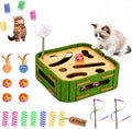 5-in-1 Cat Puzzle Box Toy for Indoor Cats Boredom Relief Interactive Wooden Cat Enrichment Maze with Balls, Feather Wands & Spiral Springs, Slow Feeder Treat Dispenser for Kittens & Adult Cats
