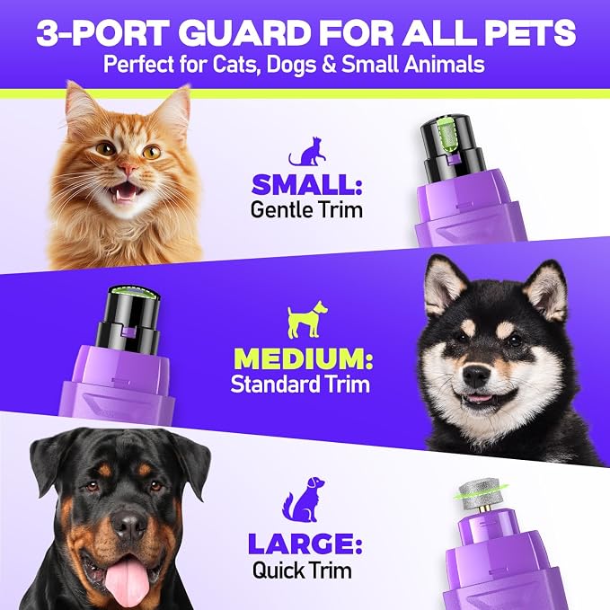 Whisper-Quiet Dog Nail Grinder 50%More Power for Sensitive Dogs,Cat | 6-Speed Pet Nail Trimmer with LED Display & 4 LED Lights, 3 Grinding Bits, No Over-Cutting,Stress-Free Grooming for All Pets