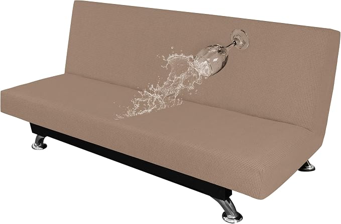 Easy-Going 100% Waterproof Futon Cover, Stretch Futon Slipcover Large | Dual Waterproof Armless Futon Couch Cover, Leakproof Sofa Bed Furniture Protector for Kids Pets Dog Cat, Camel