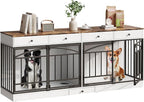 GarveeHome Dog Crate Furniture for 2 Dogs, Dog Kennel Indoor with 4 Storage Drawers and Feeding Bowls, Double Dog Crate TV Stand for Small Medium Dogs, White