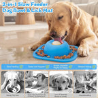 Slow Feeder Dog Bowls & Lick Mat for Liquid and Thick Treat, Anti-Slip Dog Lick Bowl with Interactive Rolling Ball, 5/6 Cup Pup Licking Toy for Large Medium Small Dogs and Cats-Large Blue