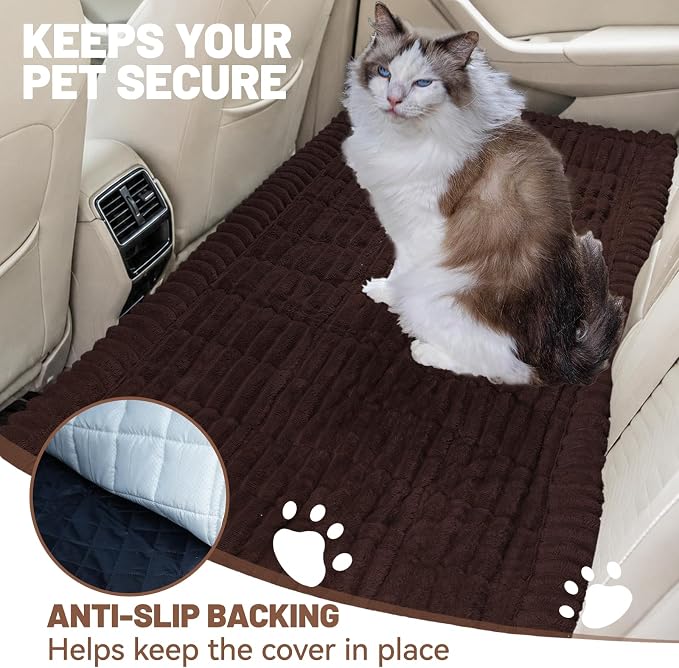 Dog Car Seat Waterproof Bed Cover Nonslip Car Back Seat Soft and Comfortabl | Pet Bed Mat Car Blanket for Travel Backseat Extender Seat Covers Dog Bed for Cars Trucks and SUVs (Dark Brown 23.6” x 51”)