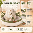 Instinct Basket for Cats - Handwoven Cotton Rope Enrichment Bed with Attached Toy Tail, Scratchable Interactive Pet Nest Features Flexible Walls to Fight Boredom & Protect Furniture (Brown, L)